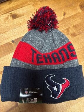 New Era Houston Texans Knit Pom Beanie - Navy, Red, Gray
